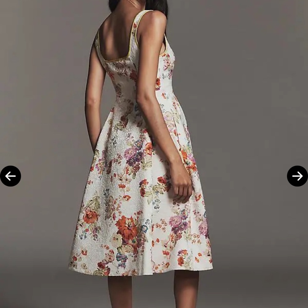 Anthropologie Maeve Square-Neck Piped Midi Dress Cream Floral - Picture 4 of 7